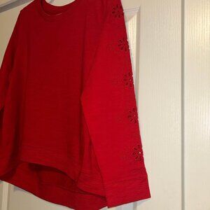 Talbots red long sleeve cut outs detail pullover sweatshirt woman's size XL